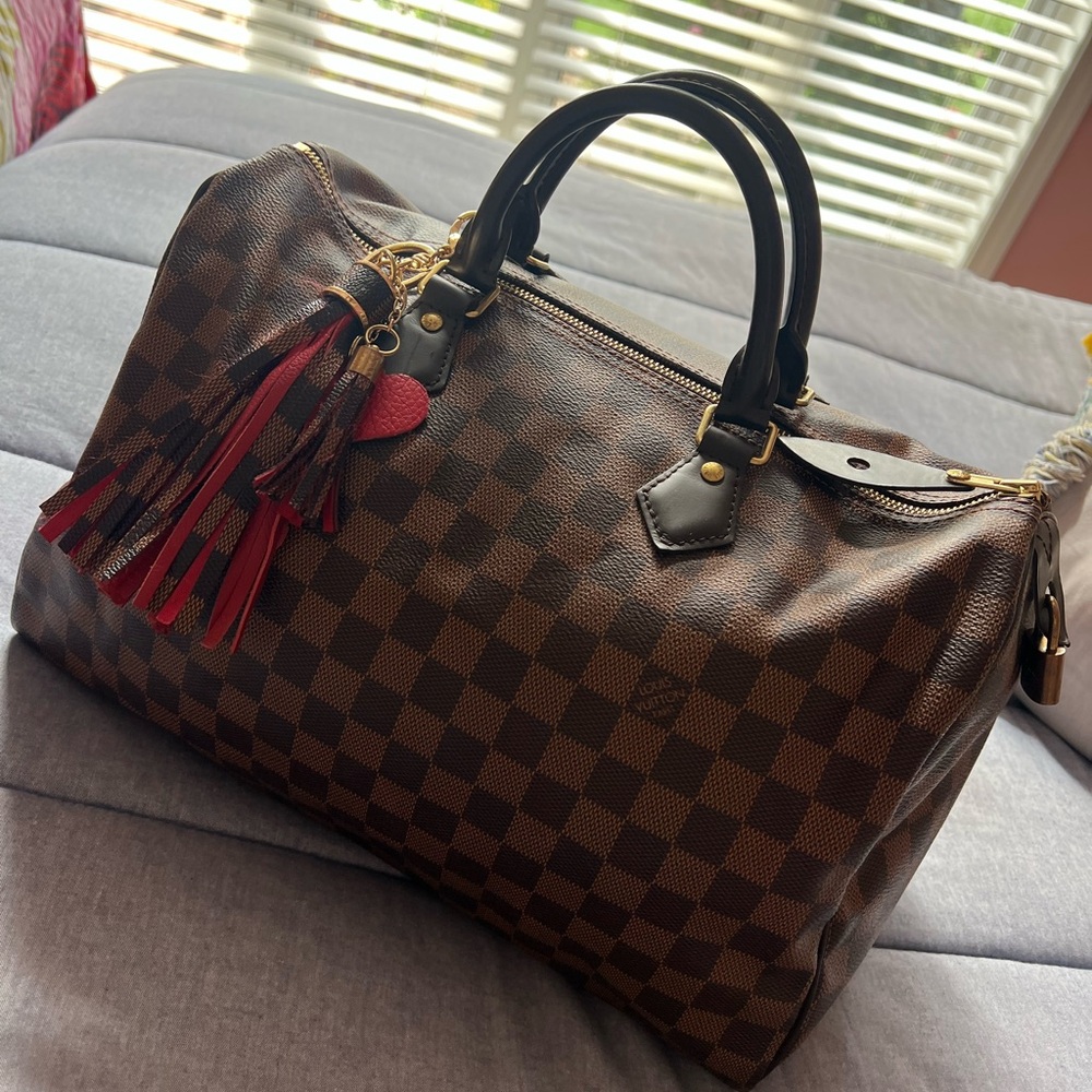 Louis Vuitton Brown and Red Satchel Bag